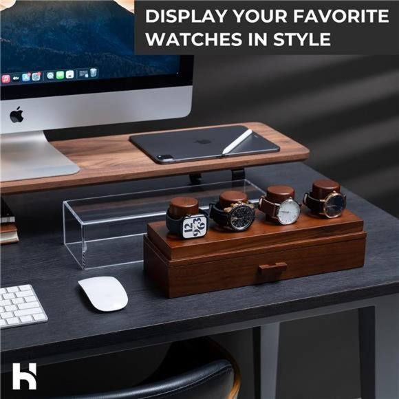 Watch Holder And Display Case/Box Organizer with Drawer for Accessories - Wooden - Picture 5 of 6